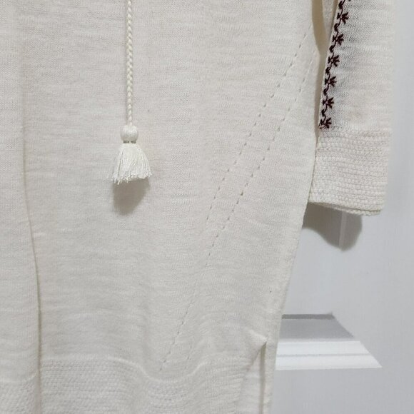 Loft Petite Women's XSP Ivory Embroidered Tassled 3/4 Sleeve Tunic Sweater - Picture 5 of 8